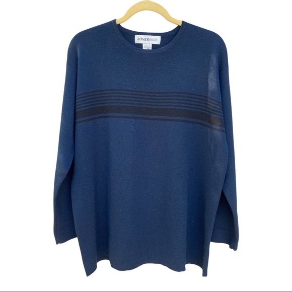 Vintage Jones & Co triple stripe crewneck pullover wool sweater sz L - Picture 1 of 7